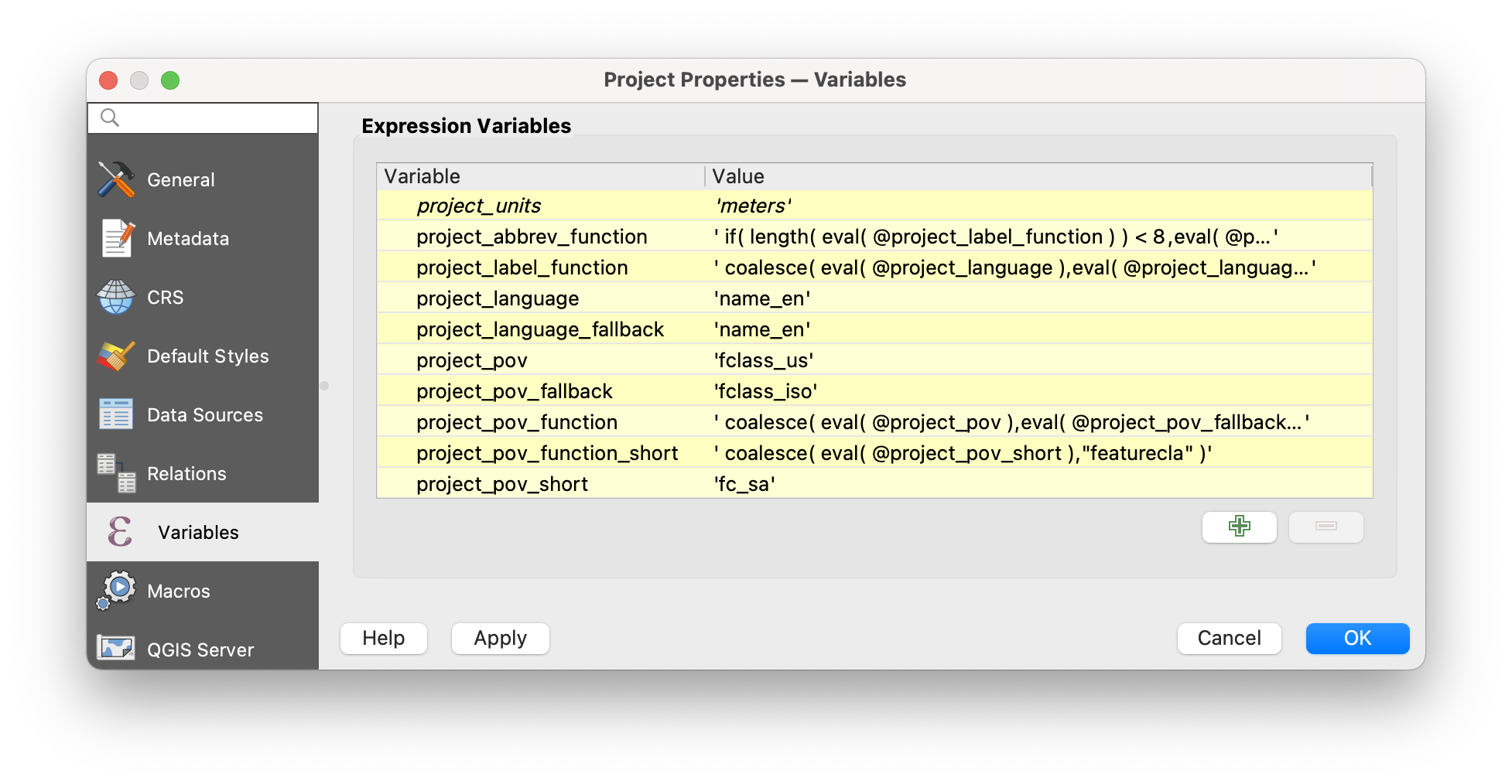 QGIS project properties - variable